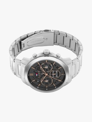 silver grey skeleton dial sub-counter watch for men tommy hilfiger