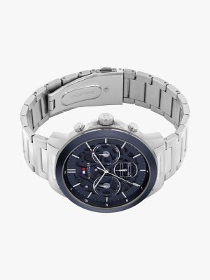 silver navy skeleton dial sub-counter watch for men tommy hilfiger