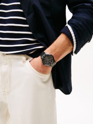 black ionic black skeleton dial sub-counter watch for men tommy hilfiger