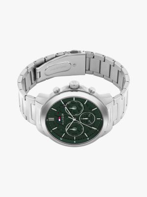 montre à cadran vert avec mécanisme apparent argent pour hommes tommy hilfiger