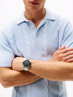 silver green skeleton dial sub-counter watch for men tommy hilfiger