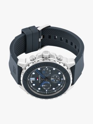 blau armbanduhr mit blauer lünette aus silikon für herren - tommy hilfiger