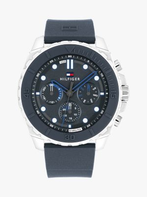 blue blue silicone bezel sub-counter watch for men tommy hilfiger