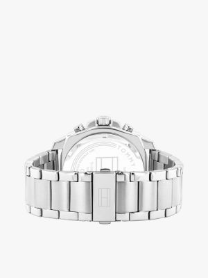 silver grey silicone bezel chain-link watch for men tommy hilfiger