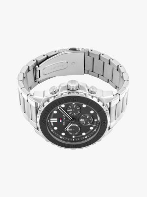 silver grey silicone bezel chain-link watch for men tommy hilfiger