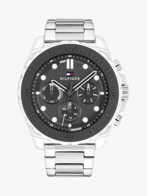 silver grey silicone bezel chain-link watch for men tommy hilfiger