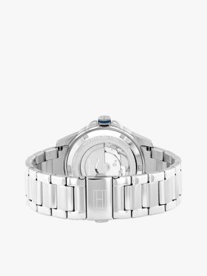 silver blue dial stainless steel chain-link watch for men tommy hilfiger