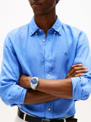 silver blue dial stainless steel chain-link watch for men tommy hilfiger