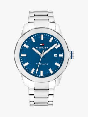 silver blue dial stainless steel chain-link watch for men tommy hilfiger