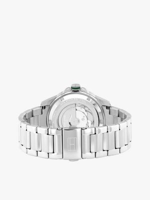 silver green dial stainless steel chain-link watch for men tommy hilfiger