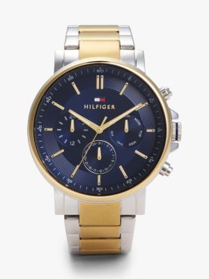 silver ionic gold-plated stainless steel watch for men tommy hilfiger