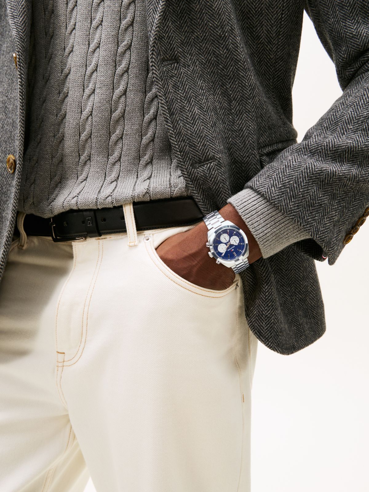 Blue Dial Chronograph Chain-Link Watch — Silver