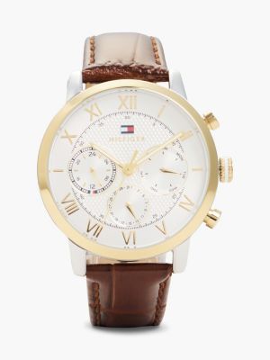 brown armbanduhr mit braunem lederarmband für herren - tommy hilfiger