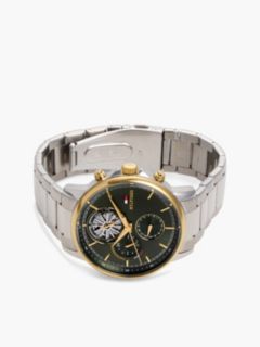 Green Dial Two-Tone Chronograph Chain-Link Watch — Silver 3