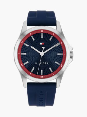 blue stainless steel blue silicone strap watch for men tommy hilfiger