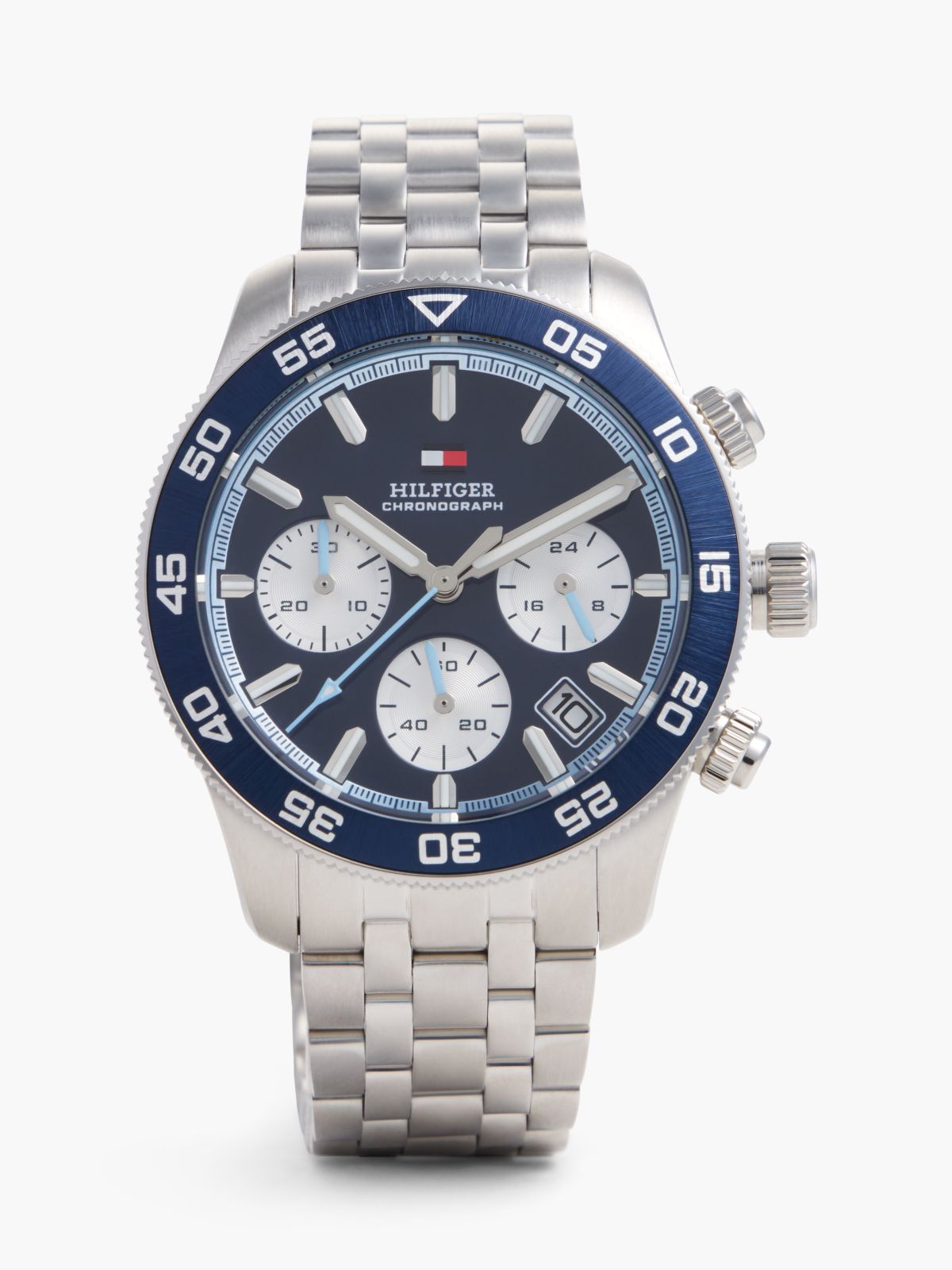 Blue Dial Stainless Steel Chronograph Watch — Silver