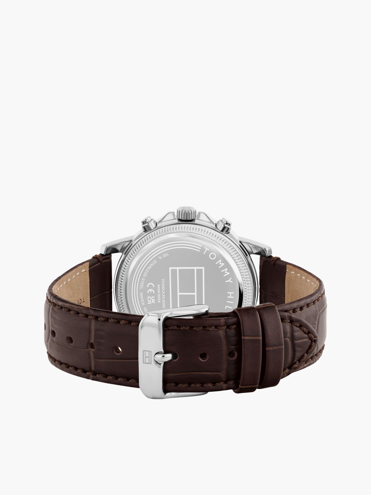Brown Croco-Print Leather Skeleton Sub-Counter Watch — Brown