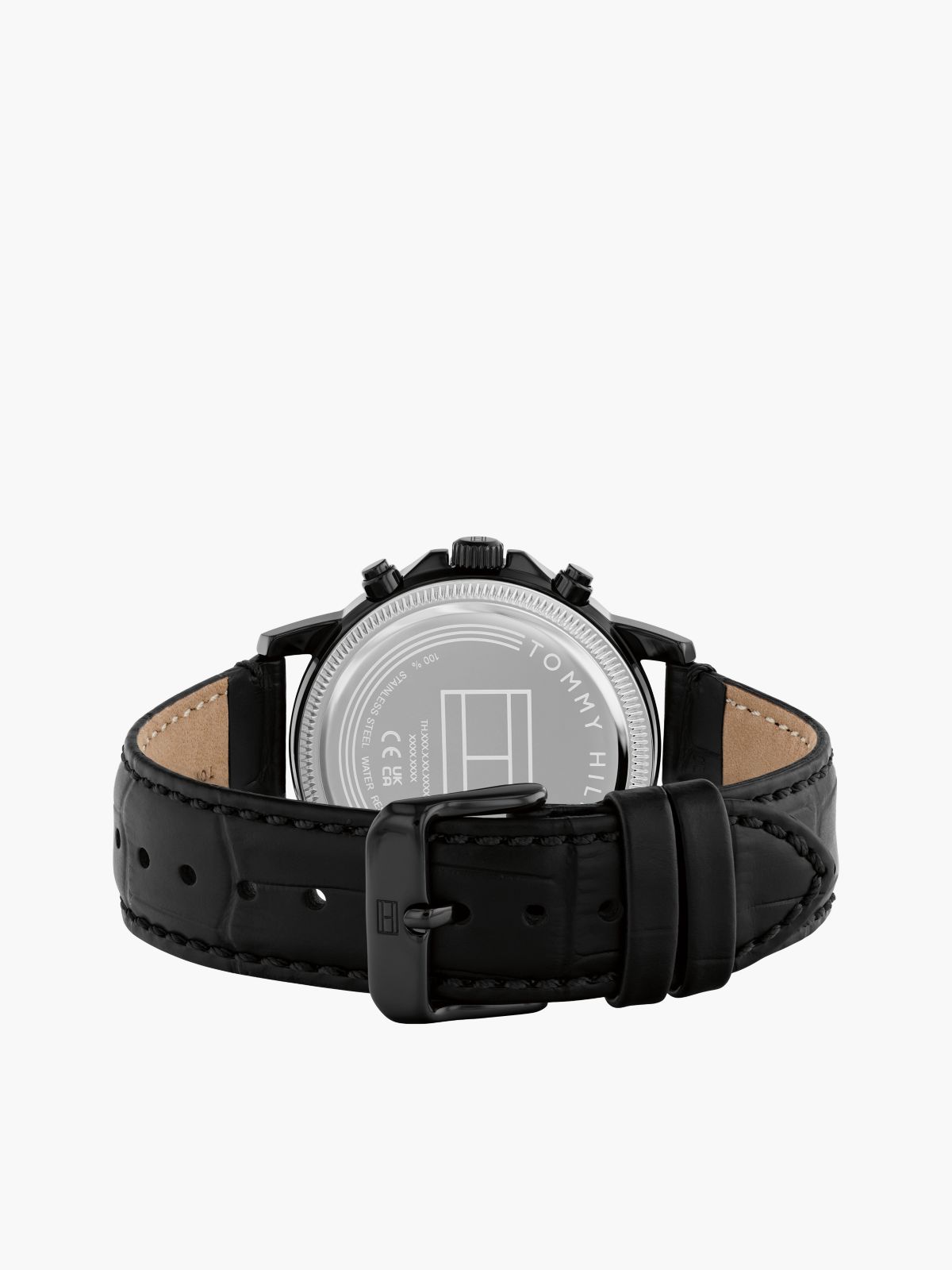 Black Croco-Print Leather Skeleton Sub-Counter Watch — Black