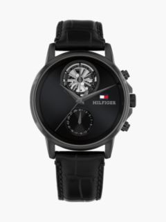 Black Croco-Print Leather Skeleton Sub-Counter Watch — Black 1