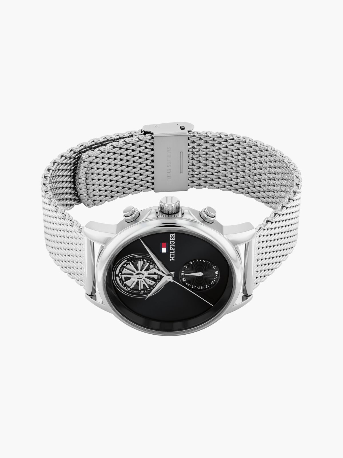 Mesh Strap Black Skeleton Sub-Counter Watch — Silver