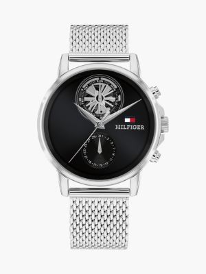 silver schwarze armbanduhr mit skelett-totalisator für herren - tommy hilfiger