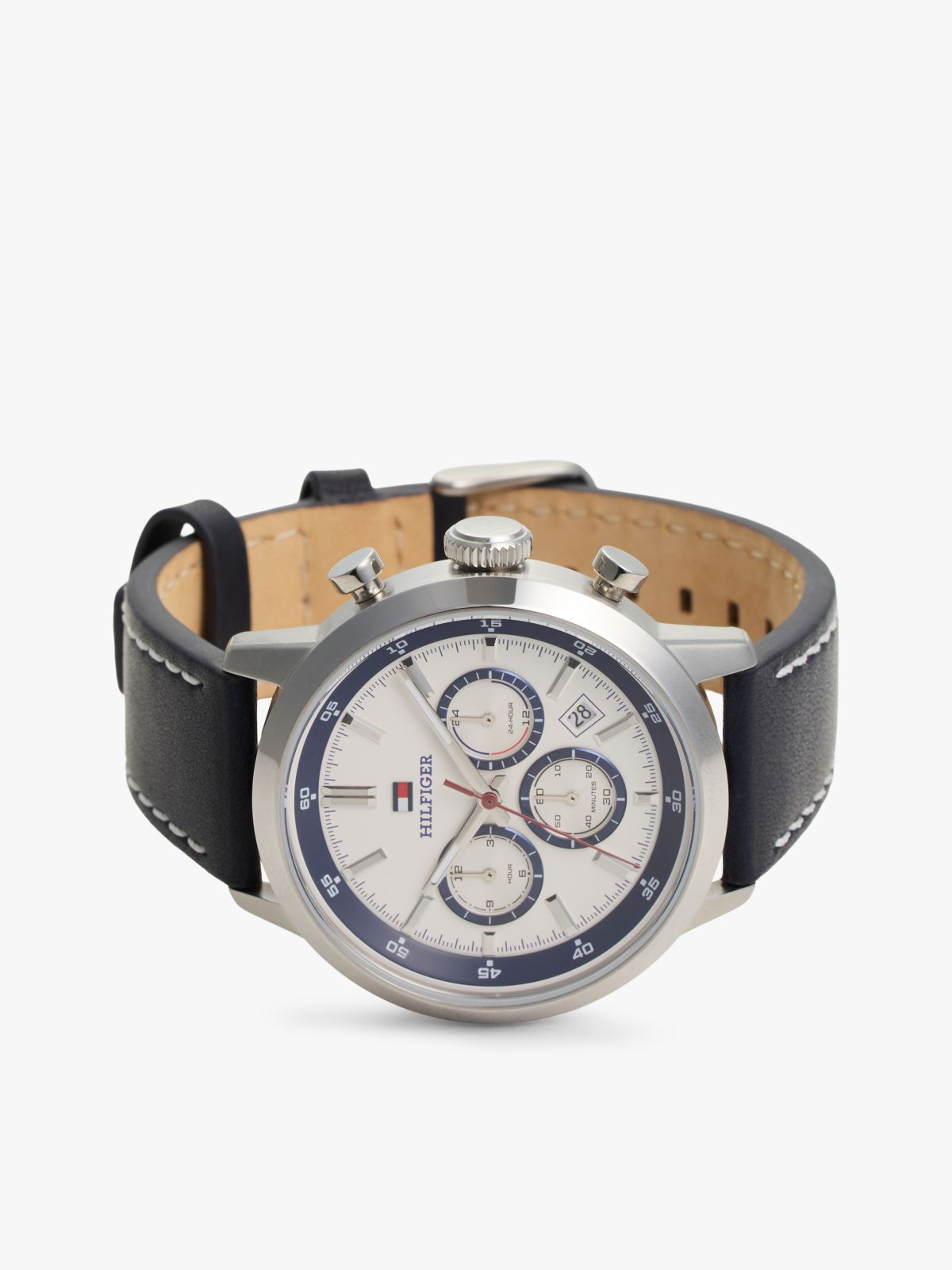 Cream Dial Blue Leather Strap Watch — Blue