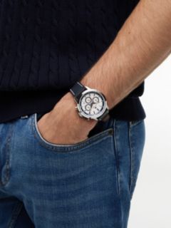 Cream Dial Blue Leather Strap Watch — Blue 4