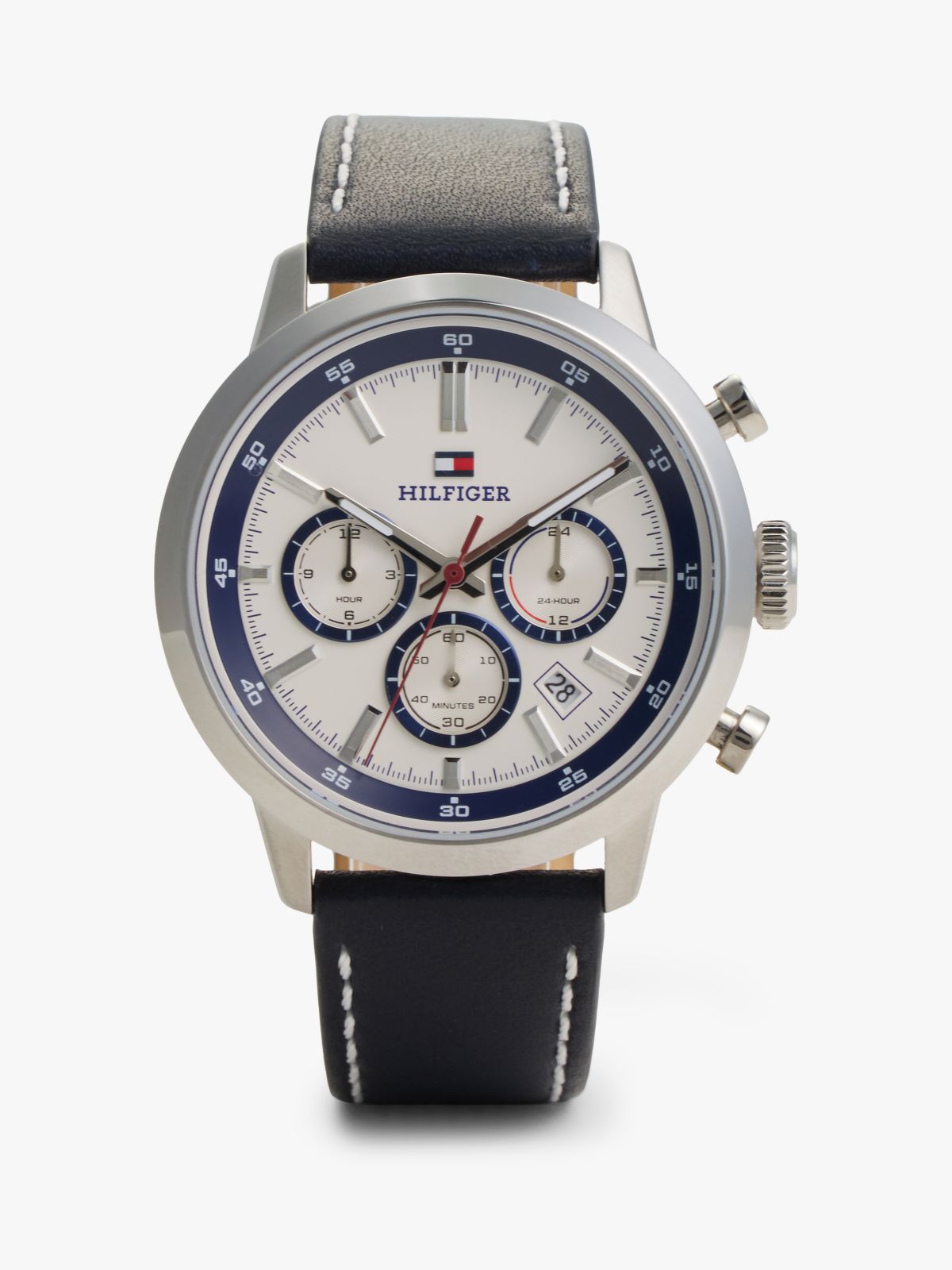 Cream Dial Blue Leather Strap Watch — Blue