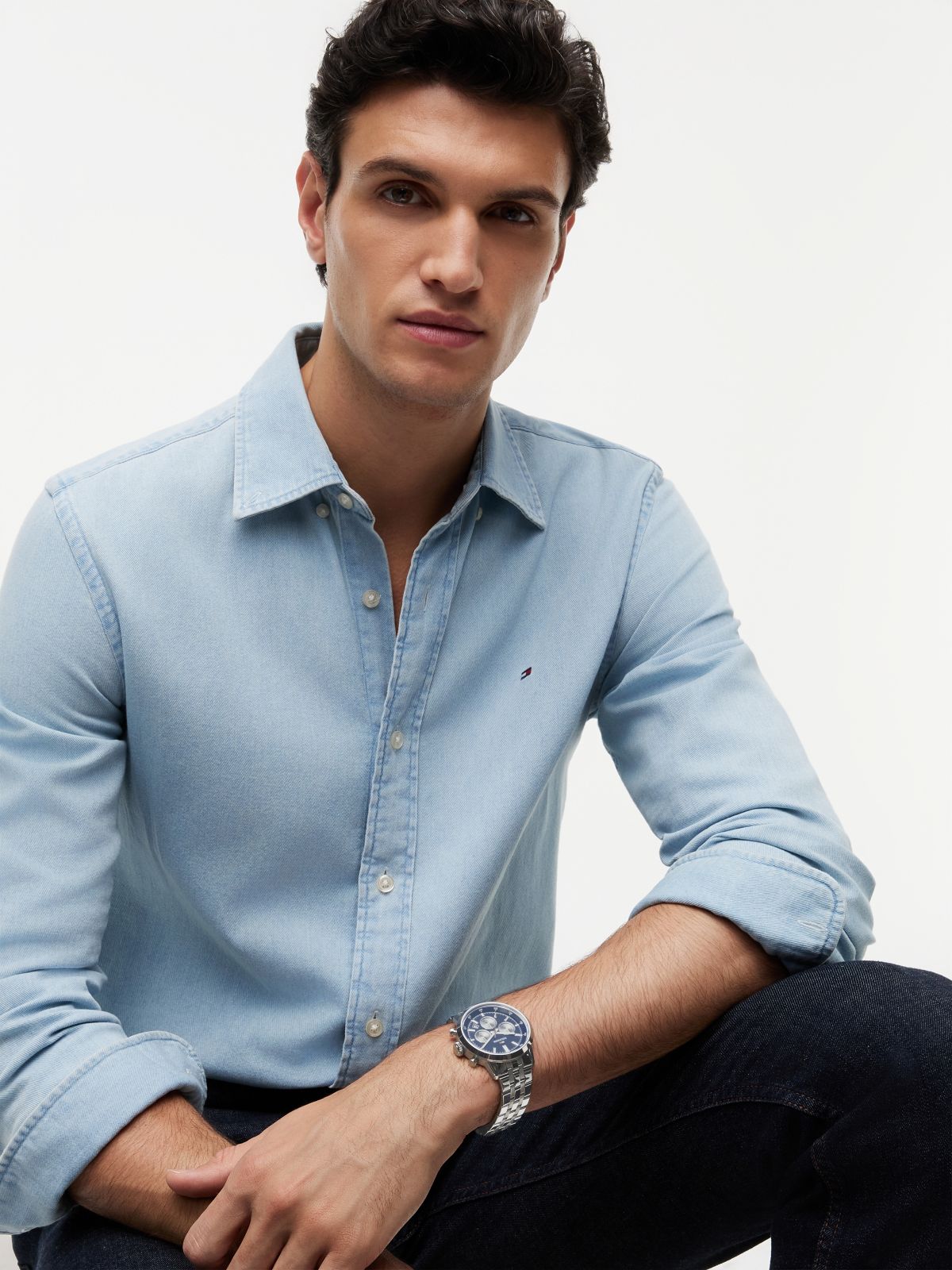 Blue Dial Stainless Steel Chronograph Watch — Silver