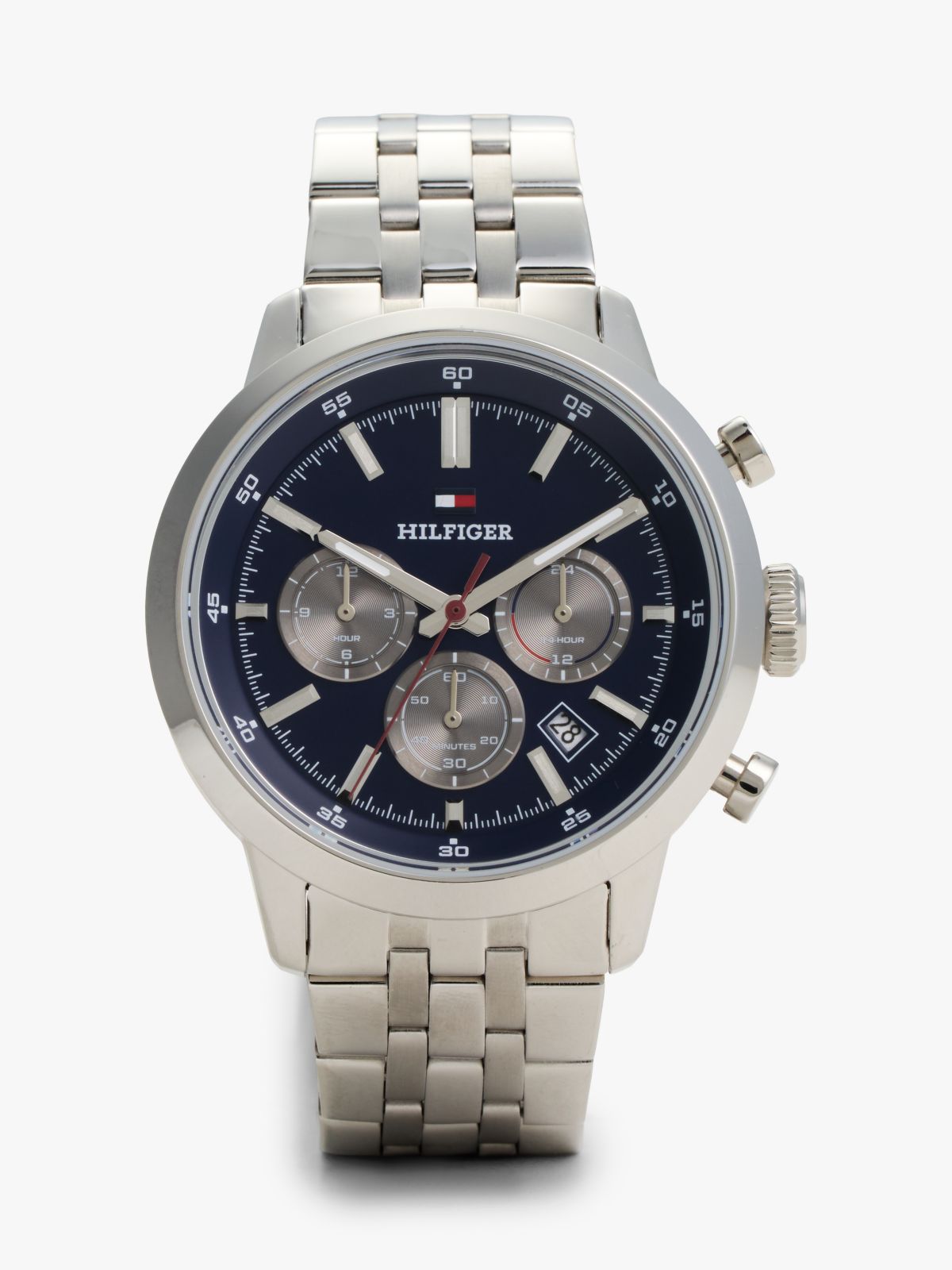 Blue Dial Stainless Steel Chronograph Watch — Silver