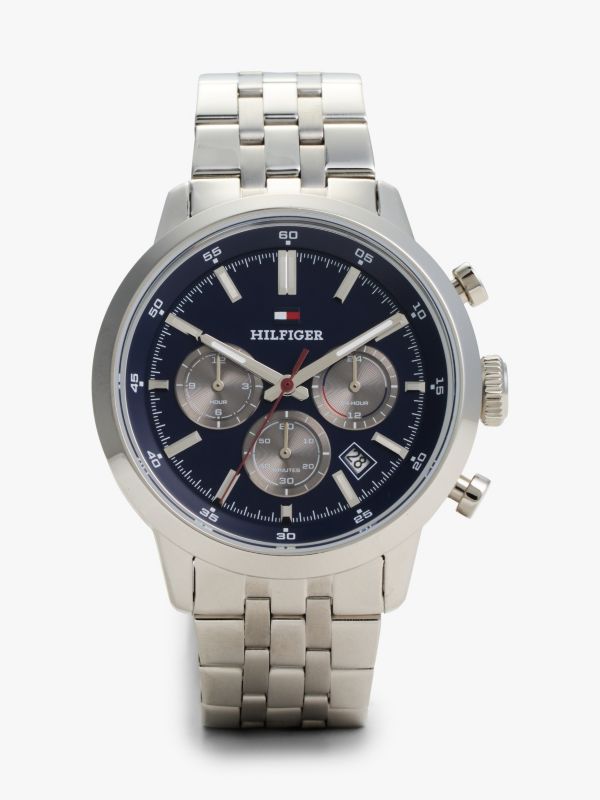 Blue Dial Stainless Steel Chronograph Watch — Silver