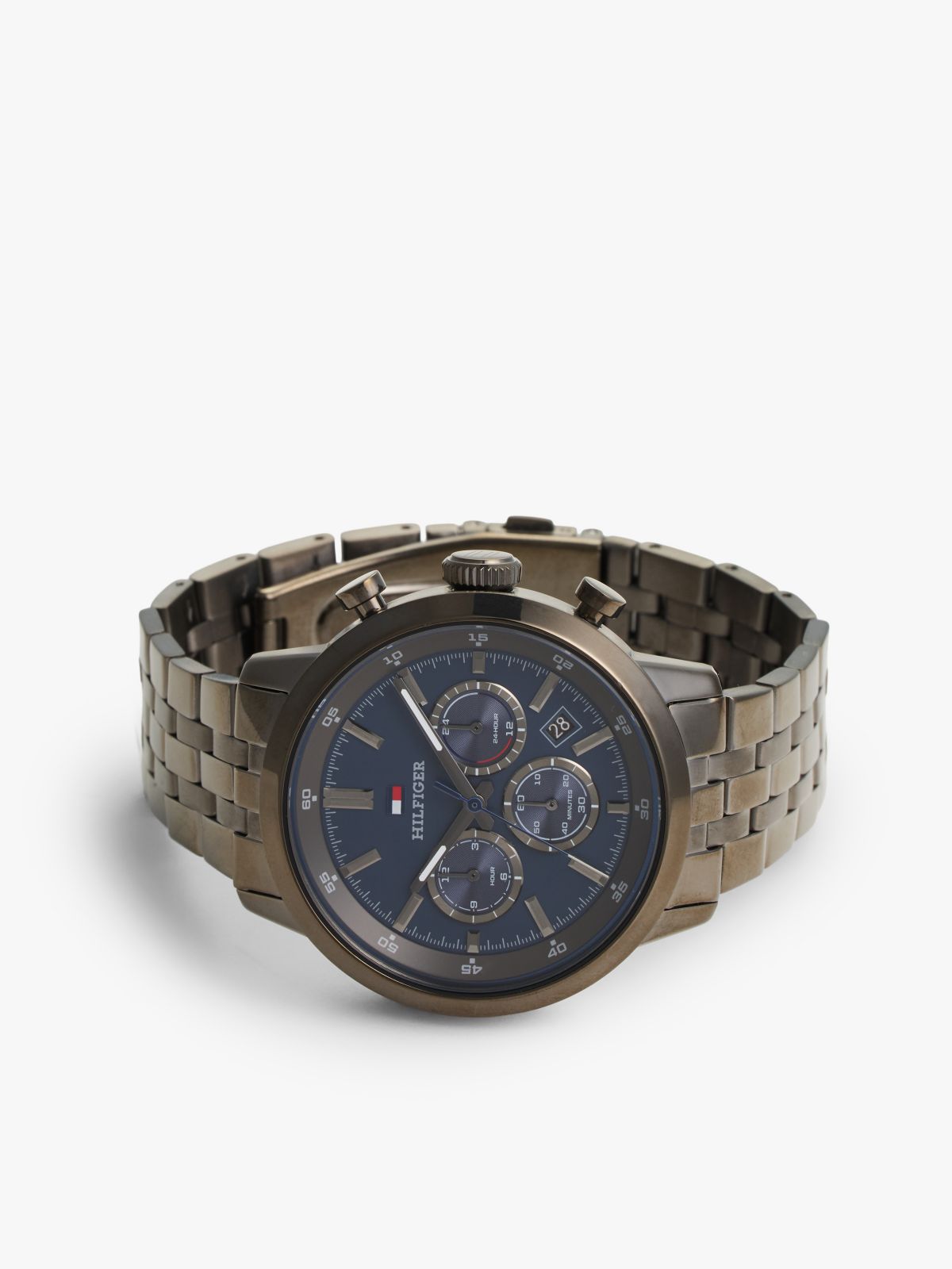 Blue Dial Grey Chain-Link Chronograph Watch — Grey