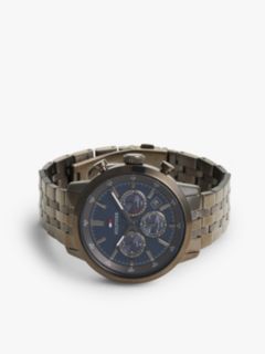 Blue Dial Grey Chain-Link Chronograph Watch — Grey 3