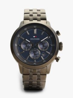 Blue Dial Grey Chain-Link Chronograph Watch — Grey 1