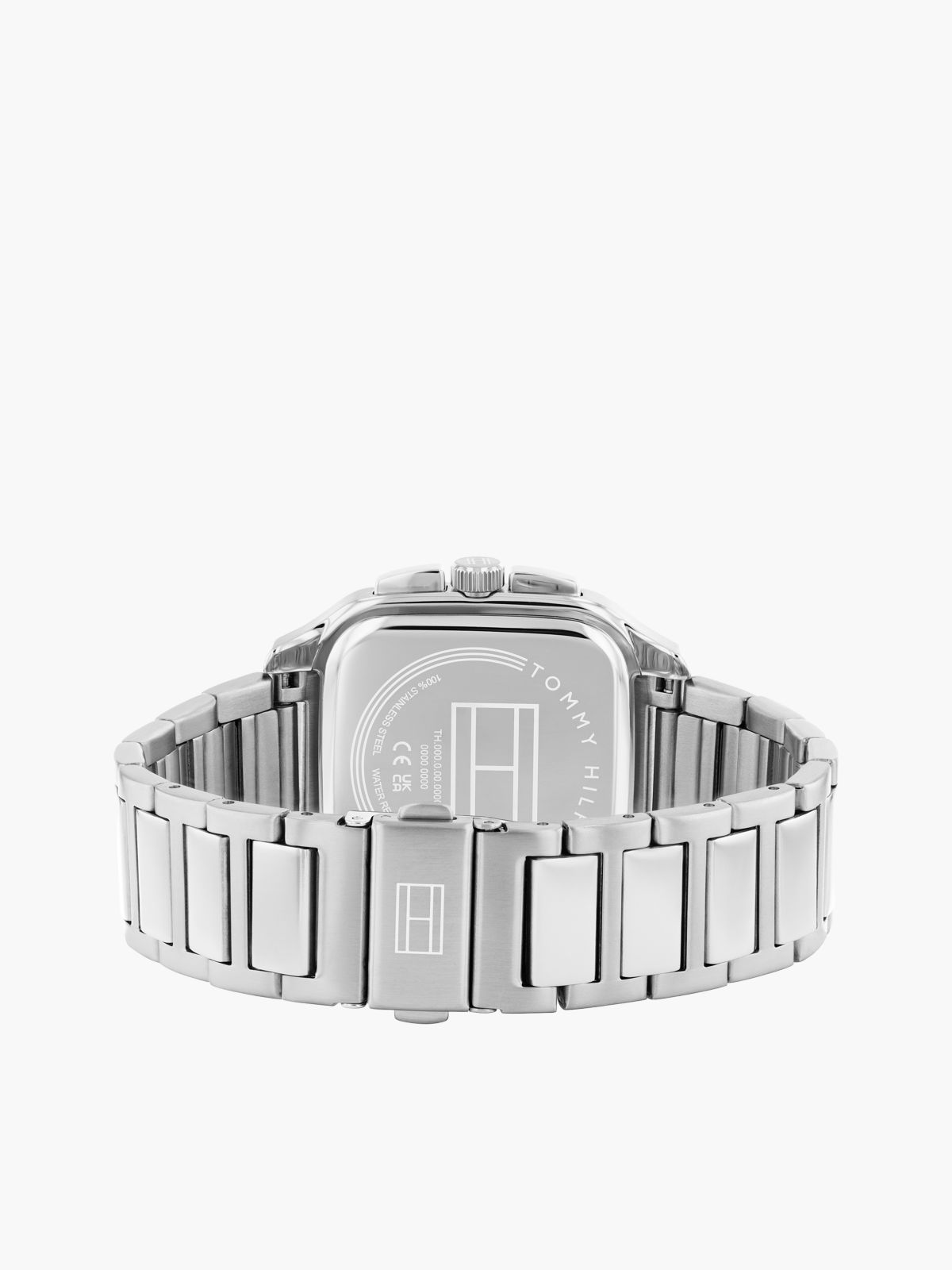Square Black Dial Stainless Steel Watch — Silver