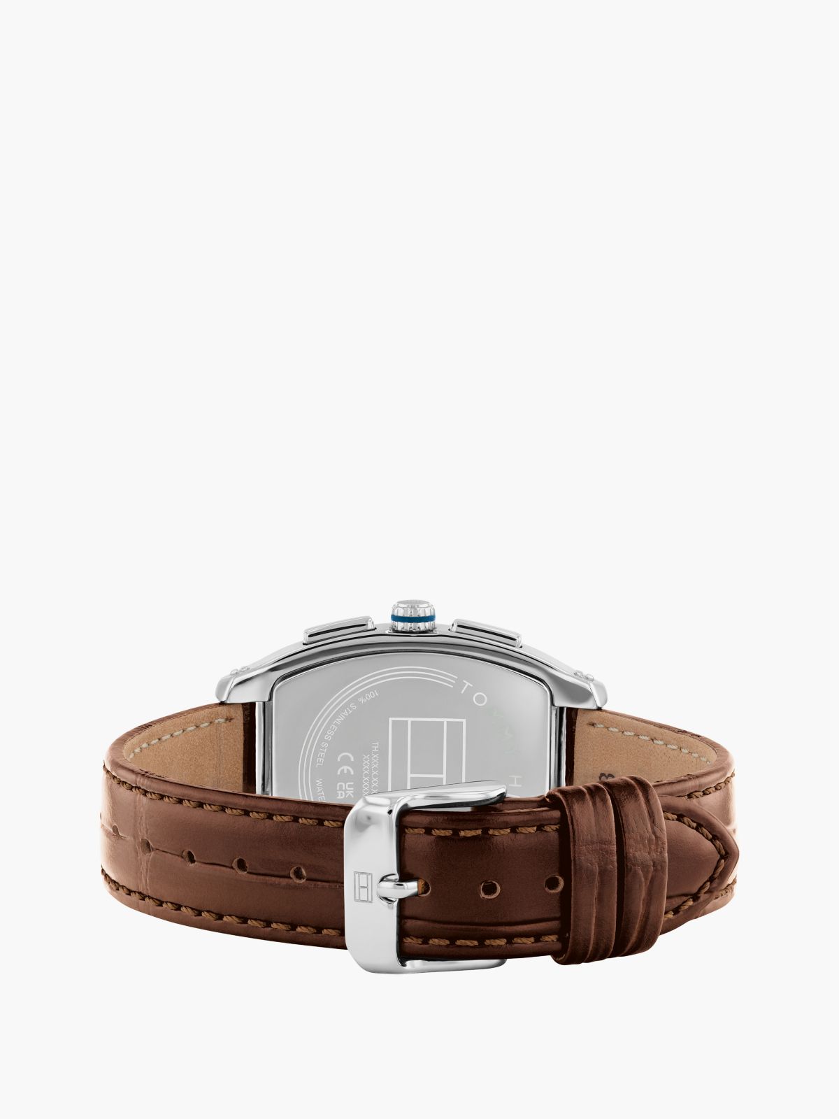 Square Blue Dial Brown Leather Strap Watch — Brown