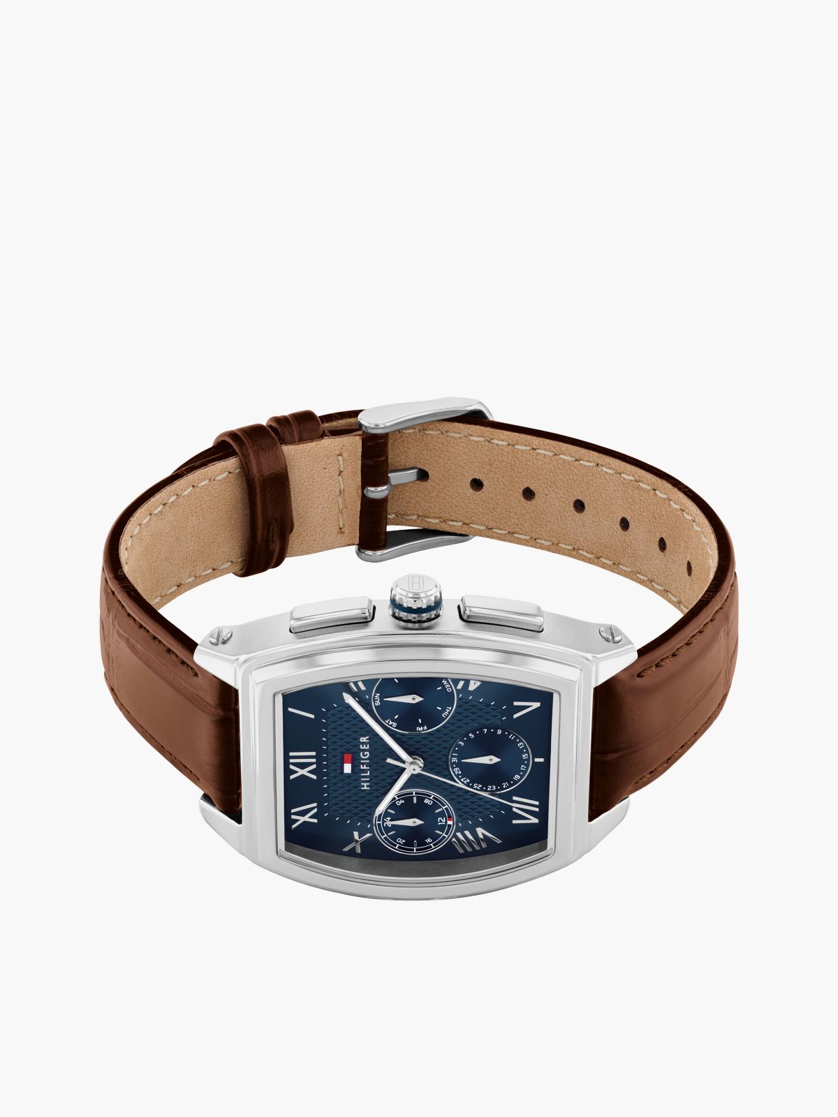 Square Blue Dial Brown Leather Strap Watch — Brown