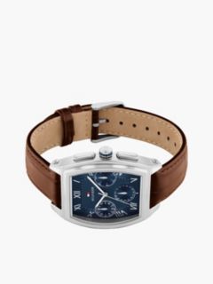Square Blue Dial Brown Leather Strap Watch — Brown 3