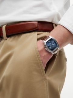 Square Blue Dial Brown Leather Strap Watch — Brown 4