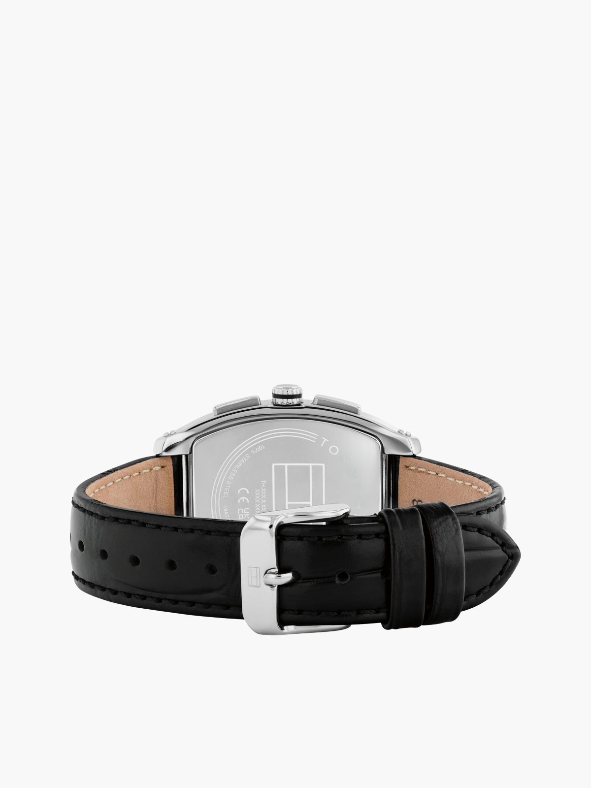 Square Dial Black Leather Strap Watch — Black