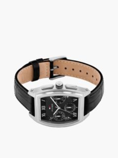 Square Dial Black Leather Strap Watch — Black 3
