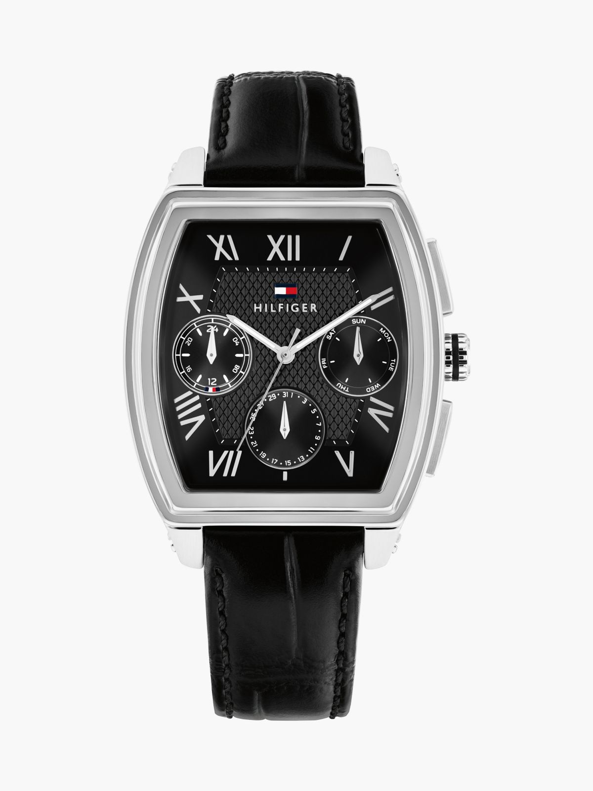 Square Dial Black Leather Strap Watch — Black