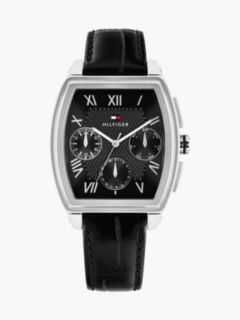 Square Dial Black Leather Strap Watch — Black 1
