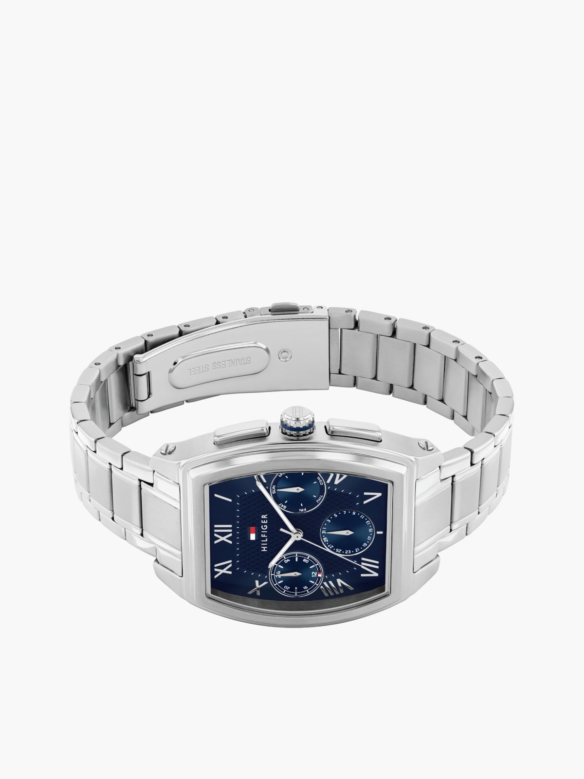 Square Blue Dial Chain-Link Strap Watch — Silver