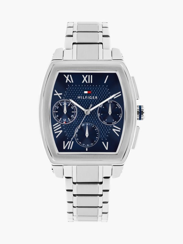 Square Blue Dial Chain-Link Strap Watch — Silver