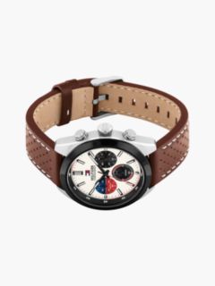 Brown Perforated Leather Contrast Bezel Watch — Brown 3