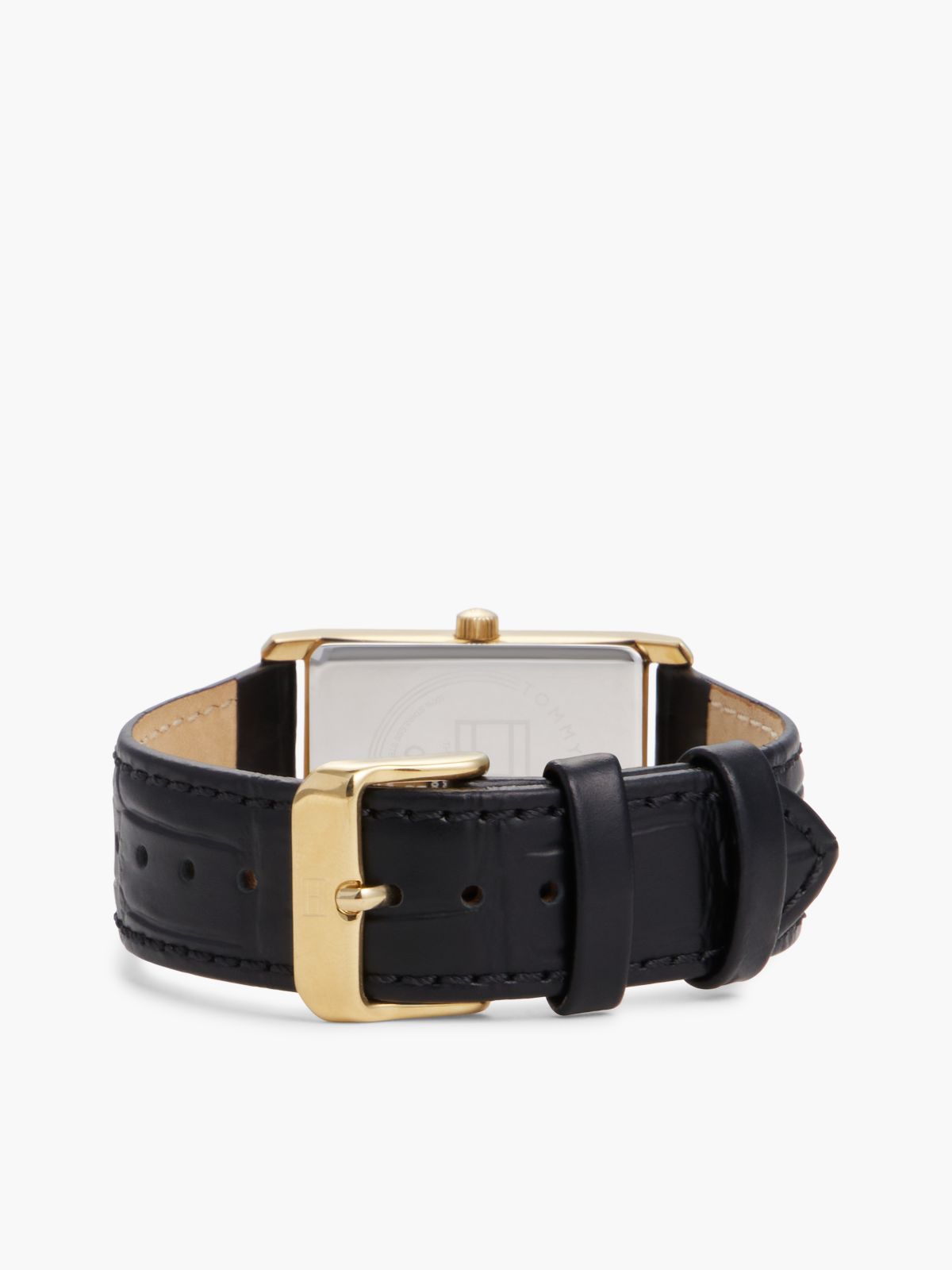 Silver-White Dial Black Leather Strap Watch — Black