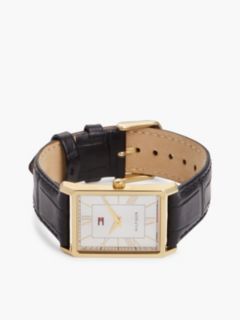 Silver-White Dial Black Leather Strap Watch — Black 3