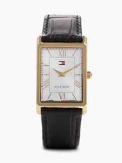 Silver-White Dial Black Leather Strap Watch — Black 1