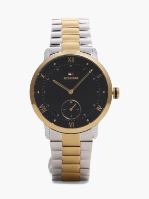 multi black dial two-tone gold-plated chain-link watch for men tommy hilfiger